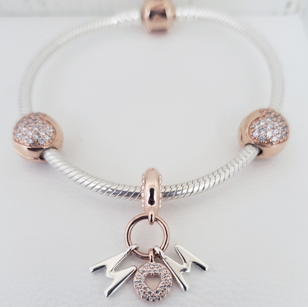 ⚘️ 4pc Authentic Pandora TWO TONE MOTHER'S BRACELET GIFT 🎁 SET